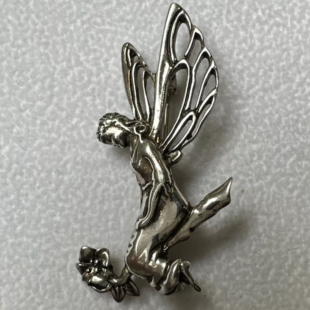 Vintage Jezlaine Sterling Silver Fairy Brooch Pin 925 Flower Garden Whimsigoth